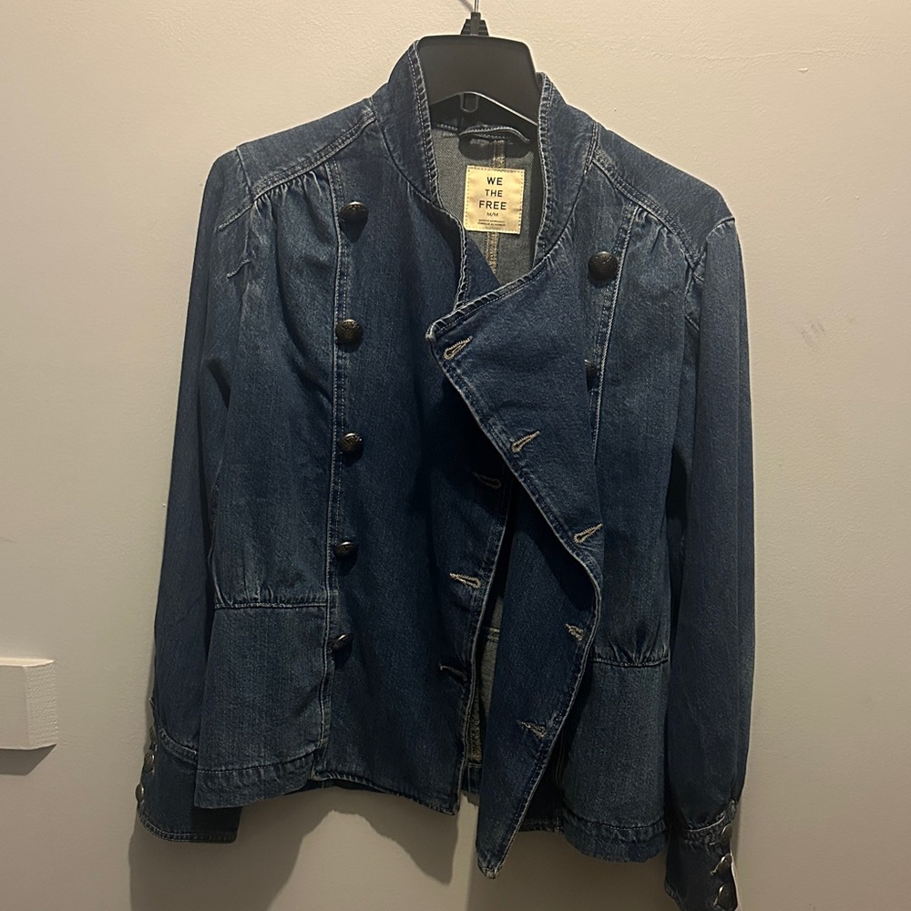 We The Free Navy Military-Style Denim Jacket